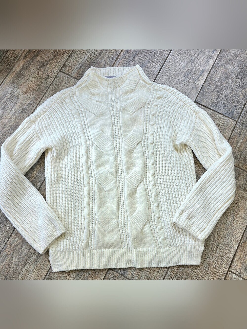 Marled Chenille Cream Cable-Knit Women's Mock Sweater Sz Small